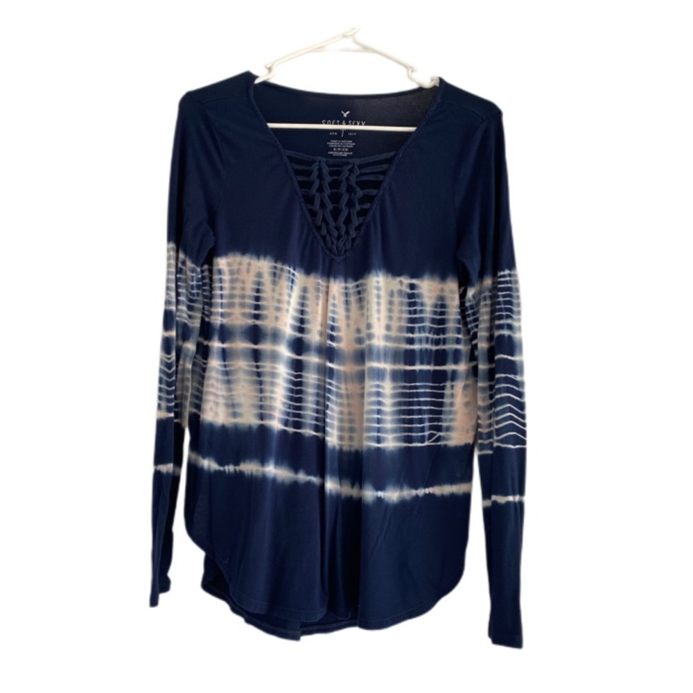 American Eagle Outfitters Tie-Dye Long Sleeve Top Women’s S Soft And Sexy Navy